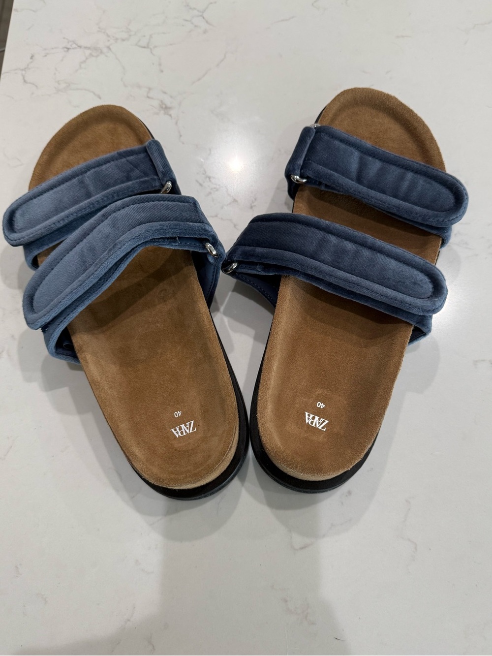 Zara Blue Velvet Never Worn Slides - Picture 6 of 6
